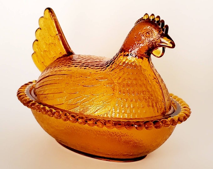 Vintage Indiana Glass Amber Hen on Nest Covered Candy Dish Etsy