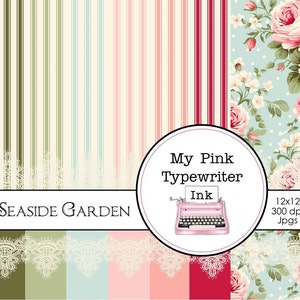 Papier cyfrowy | Album ze zdjęciami | Dziennik śmieci | Shabby Chic | Róże | Do druku | Bez szwu | Kolekcja Seaside Garden
