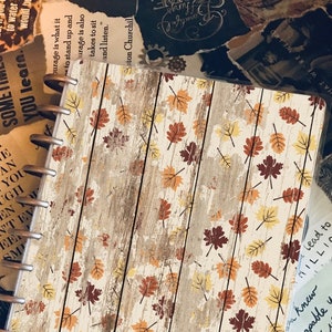 Planner Cover - Autumn Leaves on Wood - Plaid