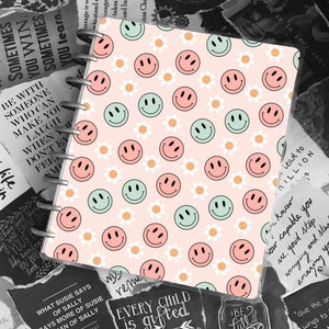 Cubierta de cuaderno con encuadernación en disco con cara sonriente / Cubierta para profesor / Planificador feliz
