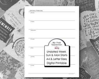 Undated Vertical Week Printable Planner Page | A4 & Letter Size | Sunday and Monday Start | PDF files