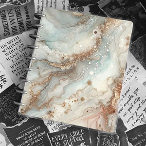 Marble Agate Disc Bound Plastic Cover | Teacher Notebook | Planner Cover | Gold Glitter
