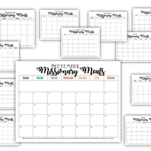 Missionary Meals Calendar Sign Up 2024, 2025, 2026 Monthly Calendars image 1
