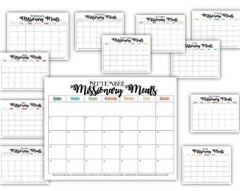 Missionary Meals Calendar Sign Up - 2024, 2025, 2026 Monthly Calendars