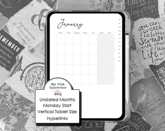Undated Hyperlinked Month Planner for GoodNotes or note taking apps, Monday Start