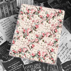 Cubierta de agenda/cuaderno con encuadernación en disco y diseño de flor de cerezo