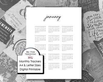 Monthly Tracker Printable Planner Pages | Portrait A4 & Letter Size PDF files