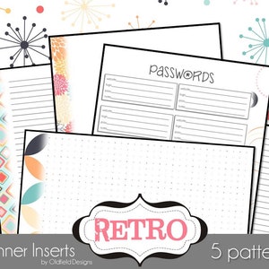 Carta a righe formato lettera, bullet journal, password e pagine vuote del pianificatore stampabile / Best Seller 2022 / Collezione retrò