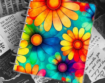 Peace Flowers Notebook Cover | Planner Cover | Teacher | Journal | Paint Splashes | Abstract