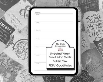 Undated Vertical Week Digital Planner Page | Tablet Size | Sunday and Monday Start | PDF files