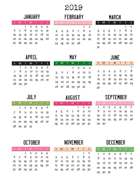 2019 annual calendar one