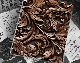 Carved Wood Planner Cover | Disc Bound Plastic Cover | Teacher Notebook