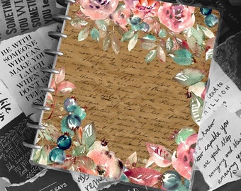 Big Happy Planner Cover | Antique Shabby Chic Country Ephemera Floral Script Writing