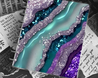 Turquoise paarse glitter agaat planneromslag: schijfgebonden notitieboek