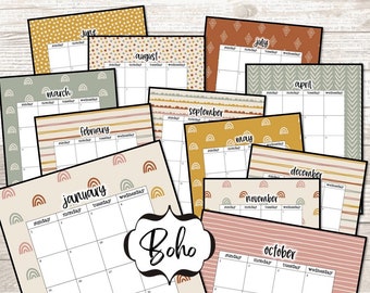2023 Boho Planner Refill: Letter Size Printable Months (Digital Planner)
