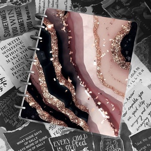 Cuaderno de notas Blush Glam con tapa de plástico y encuadernación en disco, ideal para el profesorado y la agenda, con purpurina y ágata.