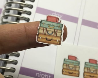 Stacked Suitcase Watercolor Stickers: Planner, Scrapbook (25 pc)