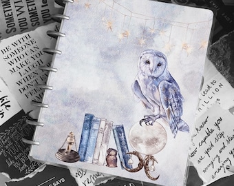 Celestial Owls Planner Cover | Disc Bound Plastic Cover | Teacher Notebook