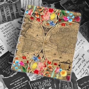 Couverture reliée pour disque | Cartes du monde anciennes, florales, éphémères, shabby chic, pays