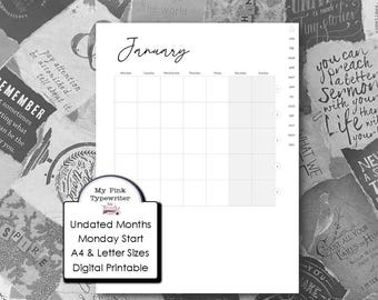 Undated Month Printable Planner Page | Portrait A4 &  Letter Size | Monday Start | PDF files