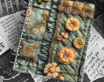 Quilted Blue Embroidered Squares Planner Cover