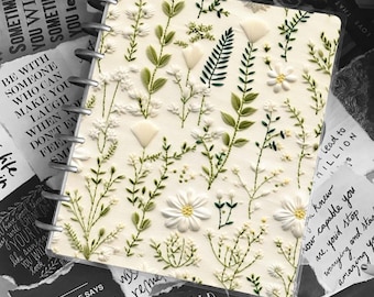 Schijfgebonden plastic hoes | Leraar notitieboek | Planneromslag | Wilde bloemen borduren
