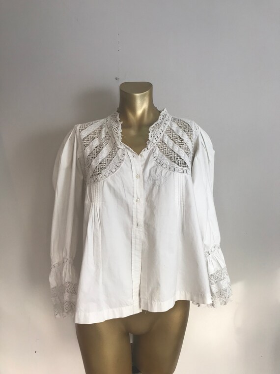 Edwardian White Cotton Lace Shirt