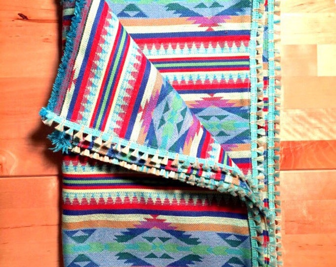 Boho Tribal Print Blanket With Mini Tassle Trim / Picnic Etsy