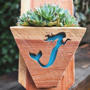 Succulent planter - Mermaid -hanging planter- beach decor - vertical garden - wood - wall art - mermaid tail - mermaid decor - succulent pot