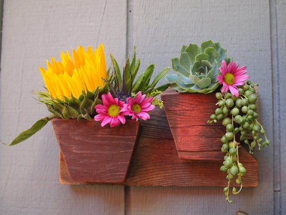 Reclaimed Wood Wall Hanging Planter Small Succulent