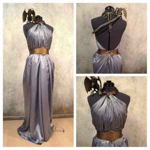 Daenerys Targaryen or Missandei column dress with dragon scale  collar and reversible belt, full cosplay dress