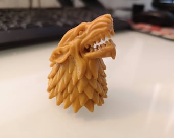 stampa PLA grezza, stemma del lupo, cappelli scultorei 3D per il colletto del costume ispirato a Sansa Stark, testa di metalupo stampata in 3D