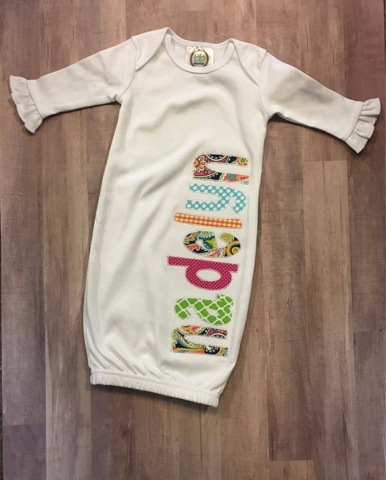 Personalized Baby Newborn Gown Baby Gown With Applique Name Etsy