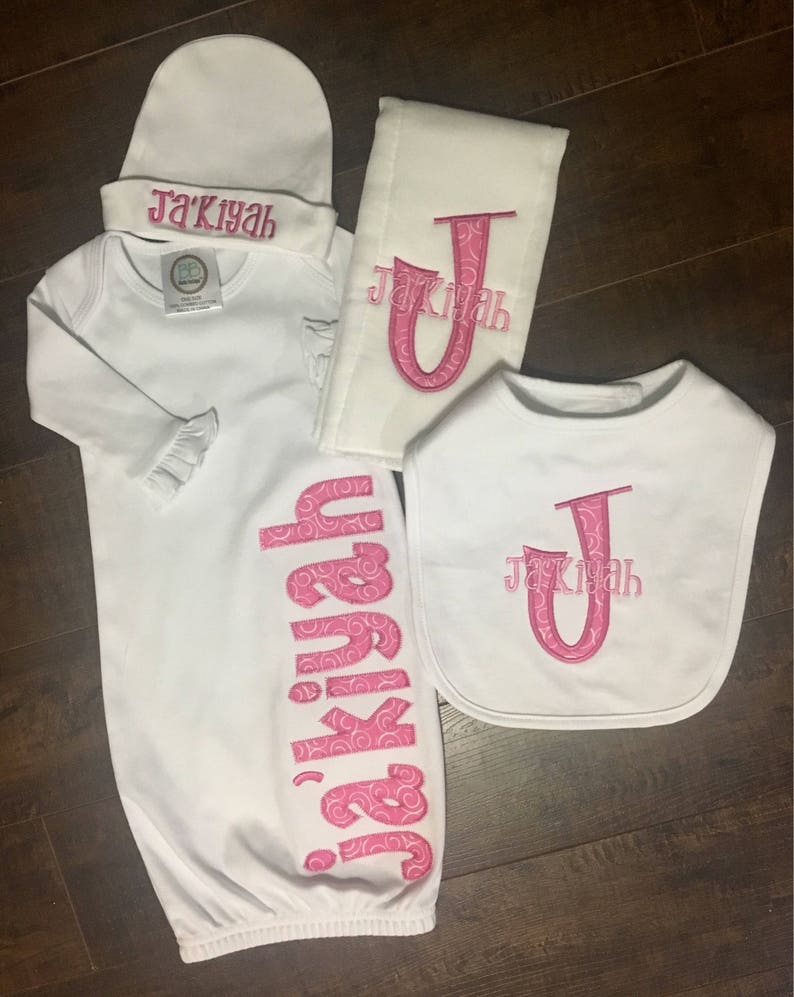 Personalized Baby Newborn Gown Baby Gown With Applique Name Etsy