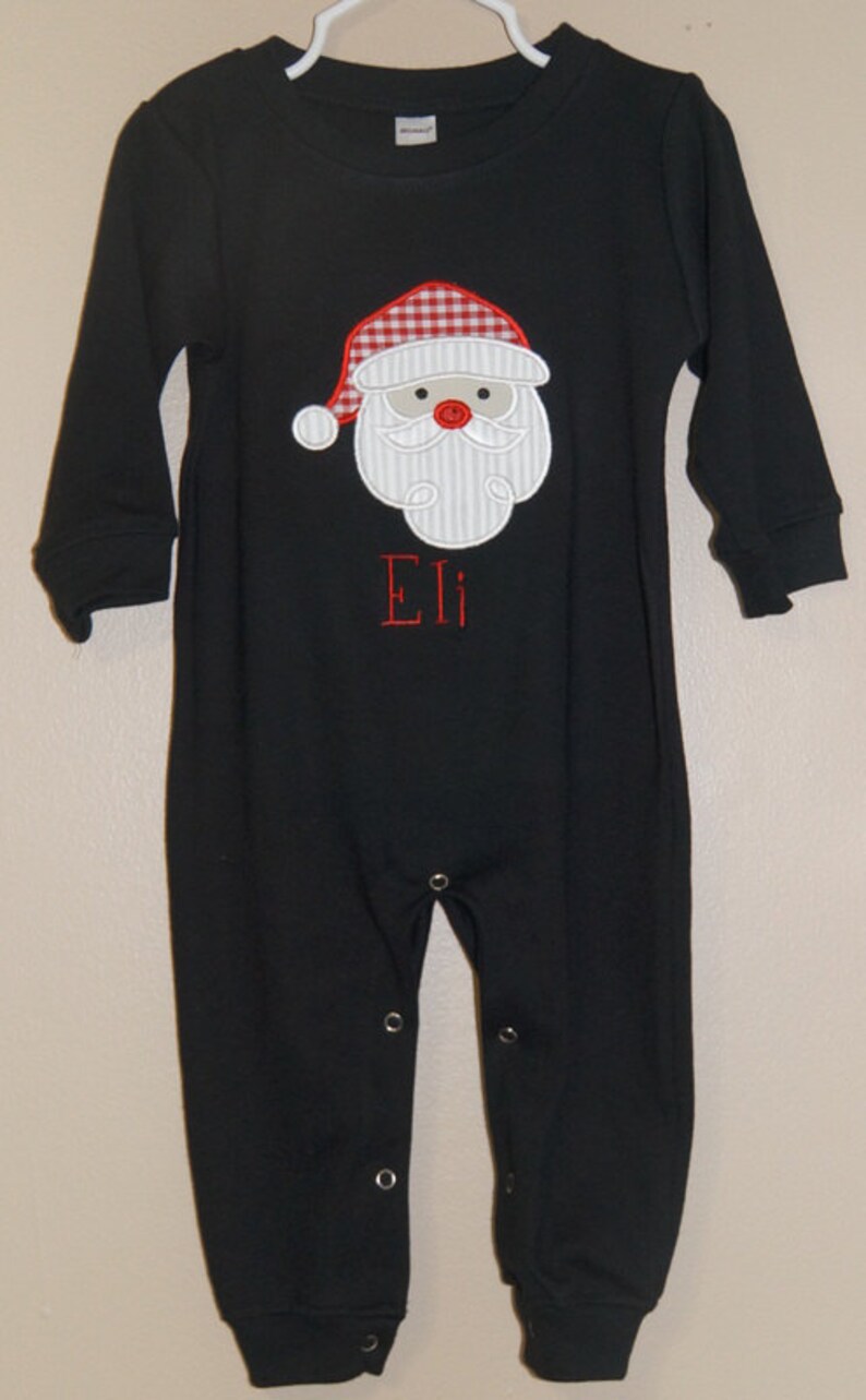 Personalized Santa Romper Long Sleeve Appliqued Christmas Etsy