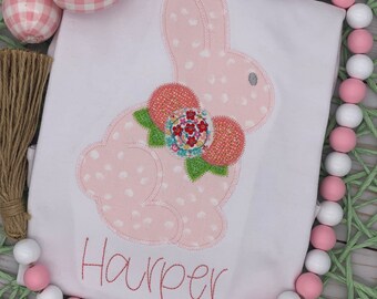 Toddler and Girls Easter bunny personalized appliqued shirt; Girls shirt; Appliqued Shirt; Personalized; Easter Shirt; Bunnies