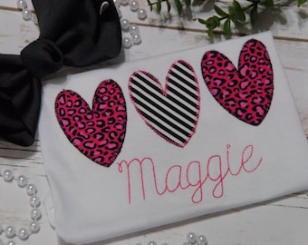 Valentine's Day girl personalized shirt; Hearts; party shirt; monogram valentine