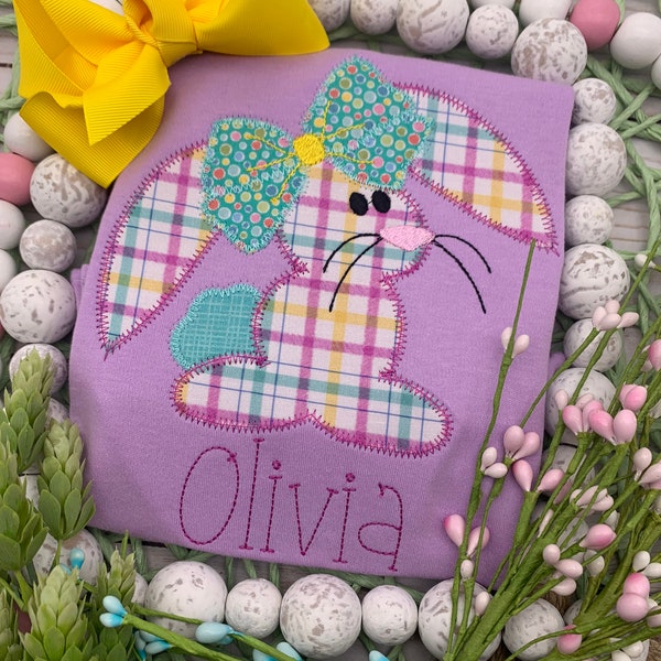 Toddler and Girls Easter bunny personalized appliqued shirt; Girls shirt; Appliqued Shirt; Personalized; Easter Shirt; Bunnies