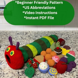 The Very Hungry Caterpillar inspired | Crochet Caterpillar & Fruit Pattern | Amigurumi Play Food Set | Beginner Friendly PDF