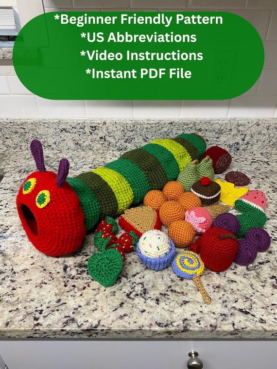 The Very Hungry Caterpillar inspired | Crochet Caterpillar & Fruit Pattern | Amigurumi Play Food Set | Beginner Friendly PDF