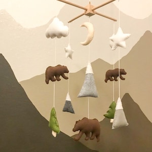 Bear and mountains mobile- Baby mobile bear- Bear mobile