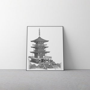 Art PRINT | Seigantoji Temple | Architectural Drawing | Japanese Architecture | Pen Art