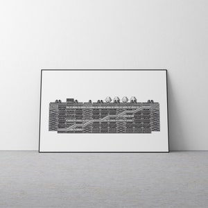Impresión de arte / Centro Georges Pompidou / Dibujo arquitectónico / Arquitectura francesa / Arte de la pluma / Ilustración