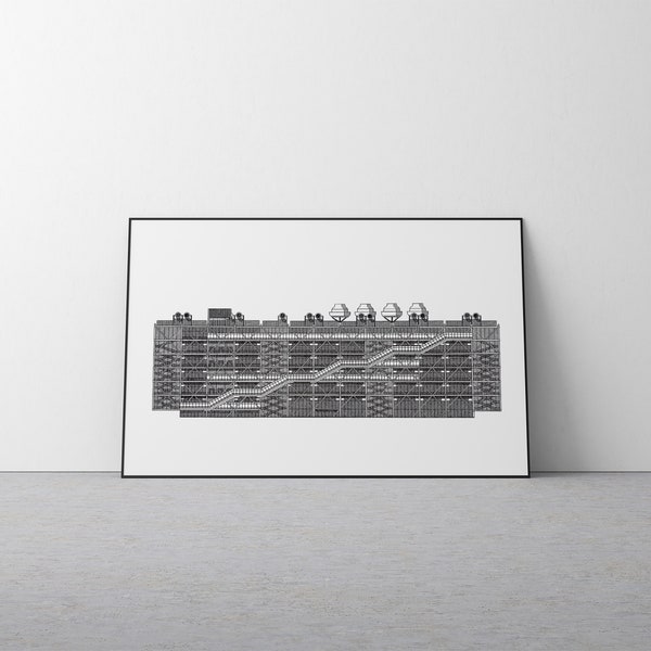 Art PRINT | Centre Georges Pompidou | Architectural Drawing | French Architecture | Pen Art | Illustration