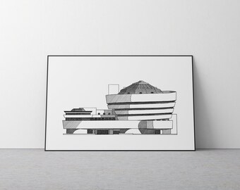 Art PRINT | Solomon R Guggenheim Museum | Architectural Drawing | Modern Architecture | Pen Art