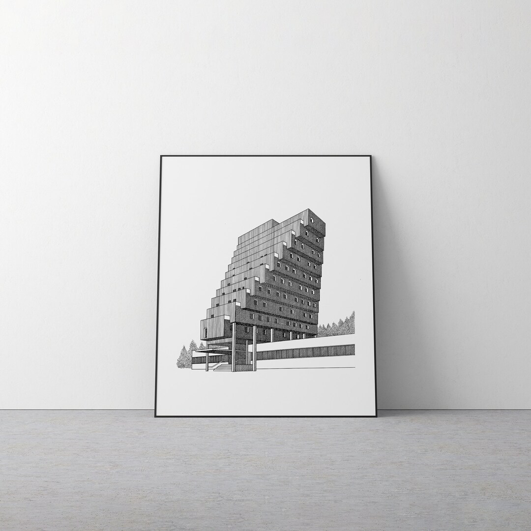 Art PRINT | Hotel Panorama Resort | Architectural Drawing | Brutalist ...