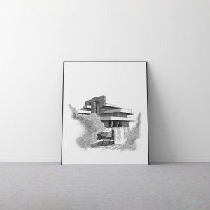 Art PRINT | Fallingwater | Architectural Drawing | Modern Architecture | Pen Art l Frank Lloyd Wright | Architecture Illustration