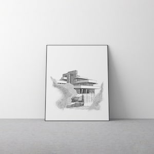 Art PRINT | Fallingwater | Architectural Drawing | Modern Architecture | Pen Art l Frank Lloyd Wright | Architecture Illustration