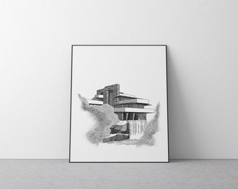 Frank Lloyd Wright 落水荘絵画 フランク・ロイド・ライトによる美しすぎる傑作住宅「落水荘