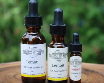 Lemon Essential Oil, 100% pure essential oil, aromatherapy-soap supplies- essential oil diffuser, 1oz-1/2oz-dram
